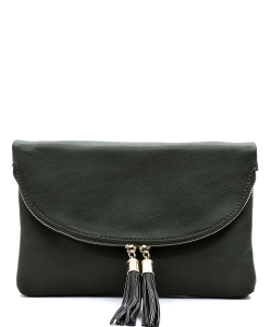 Women's Envelop Clutch Crossbody Bag With Tassels Accent WU075 OLIVE
